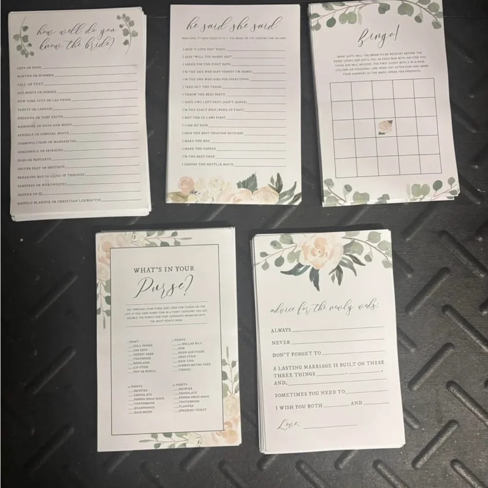 Floral Wedding Game Cards Set